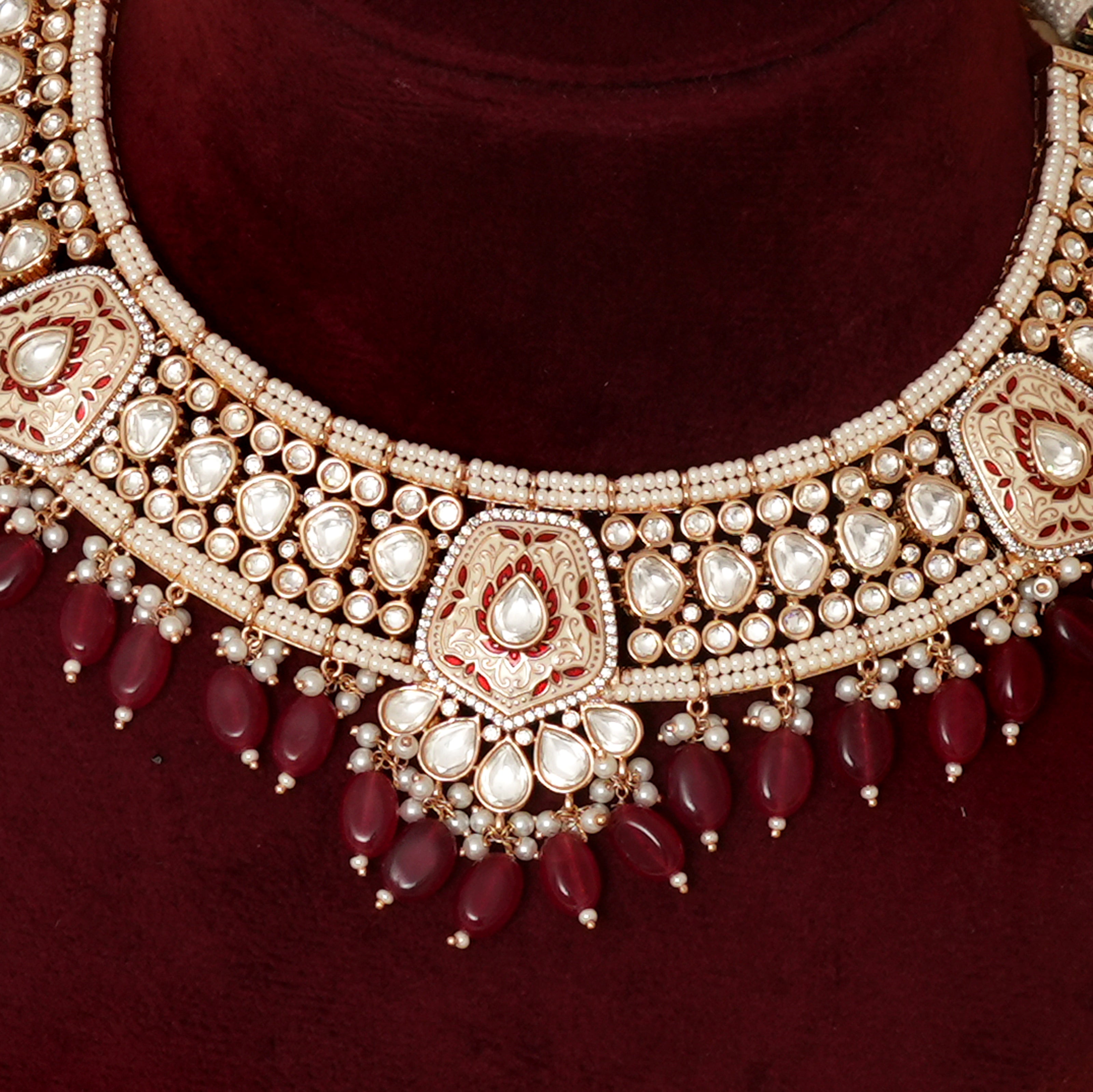 Purnima Ruby Kundan Meena Kundan Necklace Set