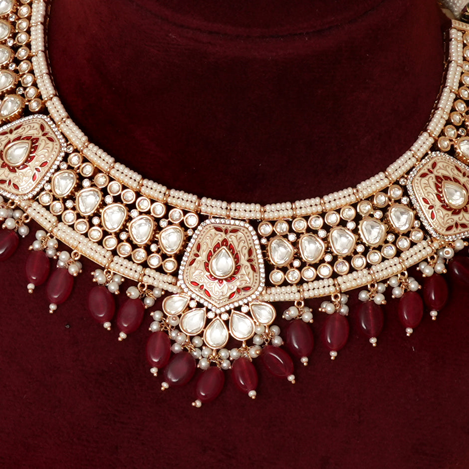 Purnima Ruby Kundan Meena Kundan Necklace Set