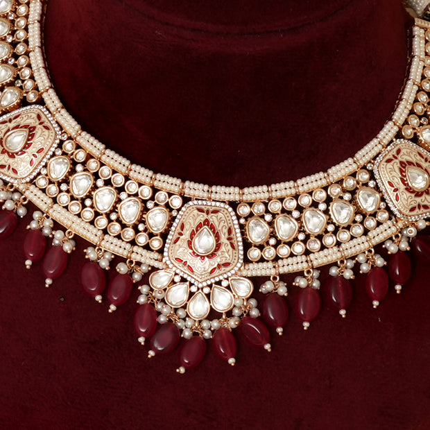 Purnima Ruby Kundan Meena Kundan Necklace Set