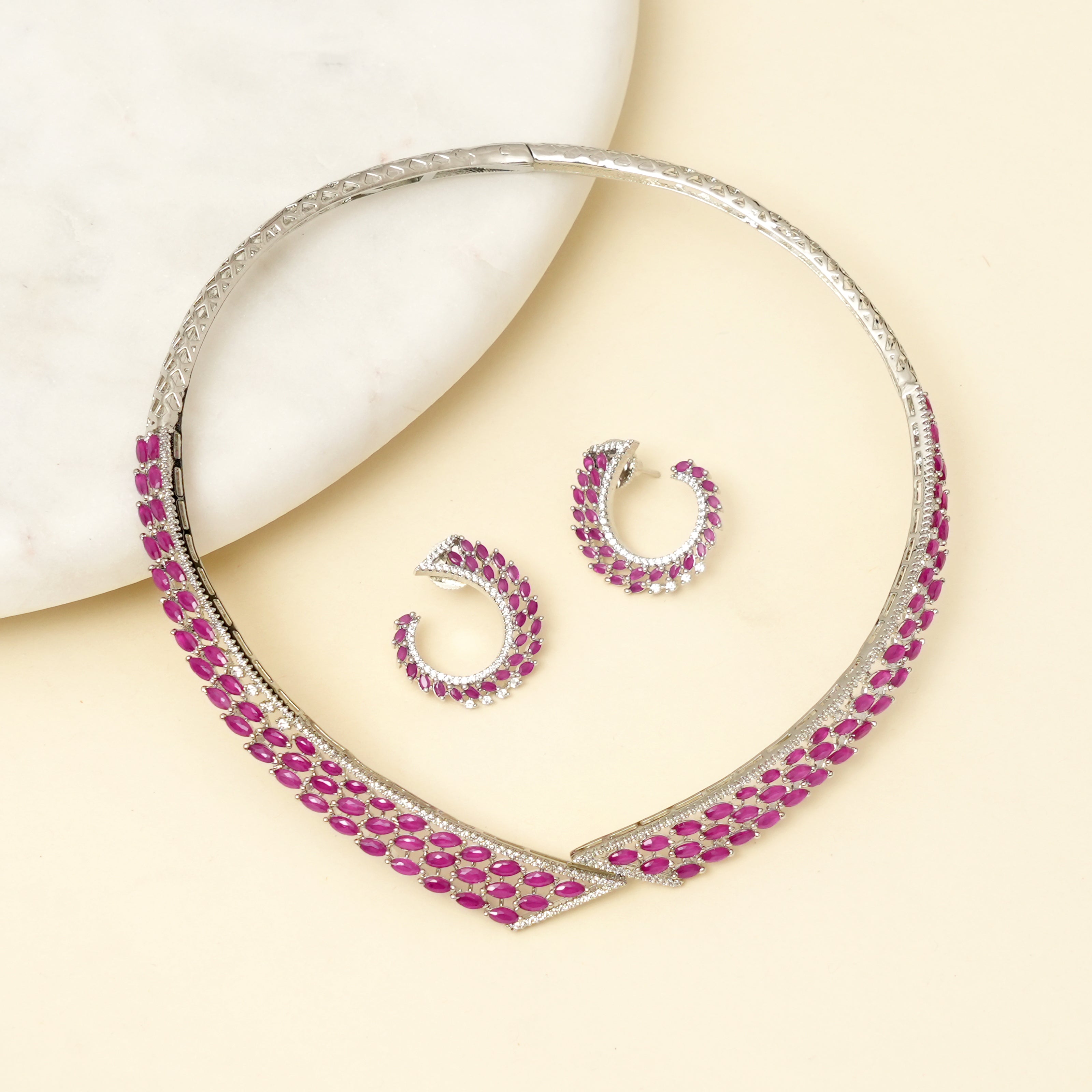 Aira  Ruby Statement Necklace Set