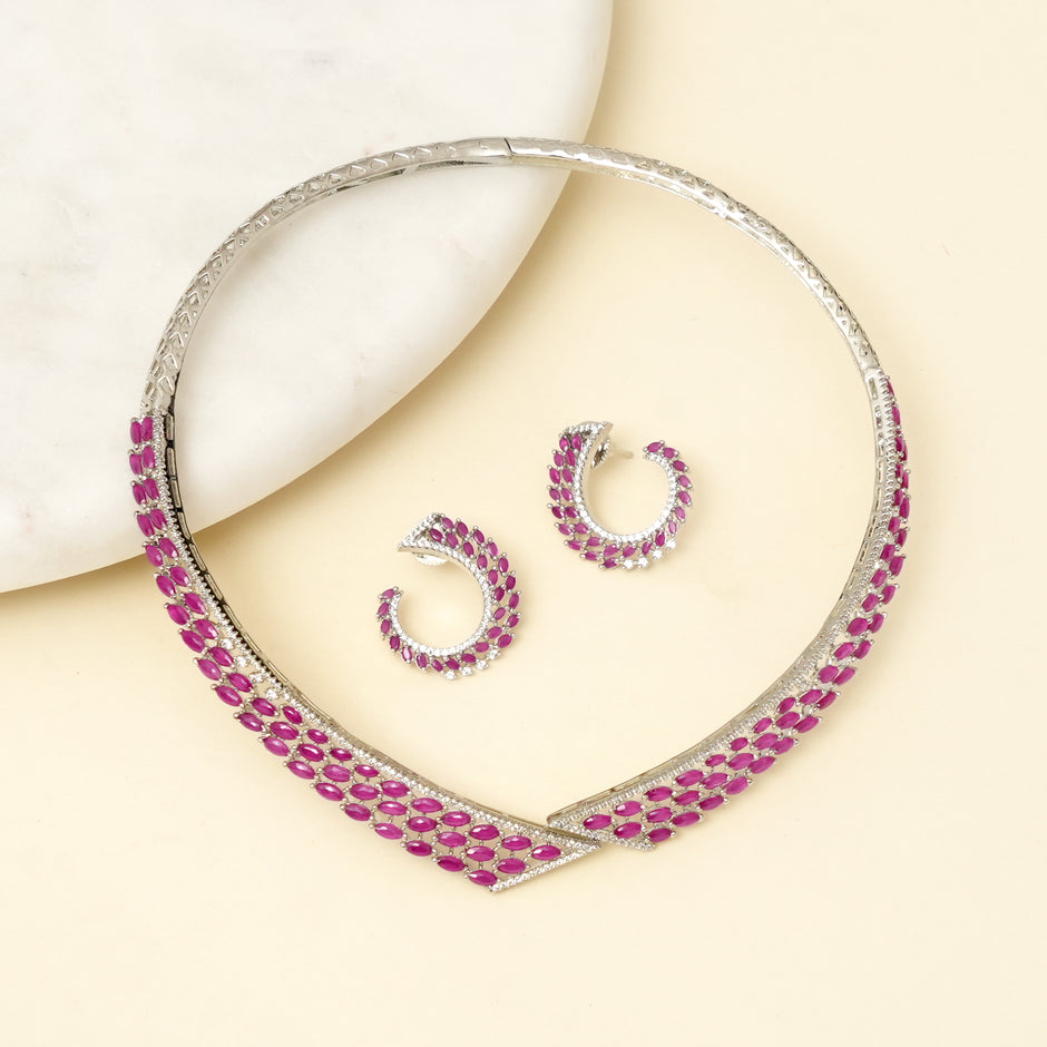 Aira  Ruby Statement Necklace Set